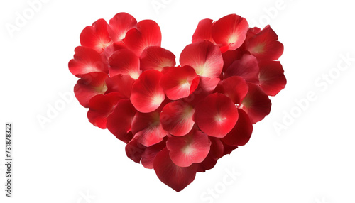 Red rose petals in the shape of a heart isolated on transparent background.