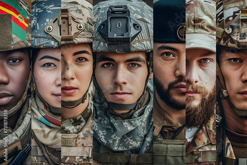 Portraits of soldiers from various countries participating in joint military exercises