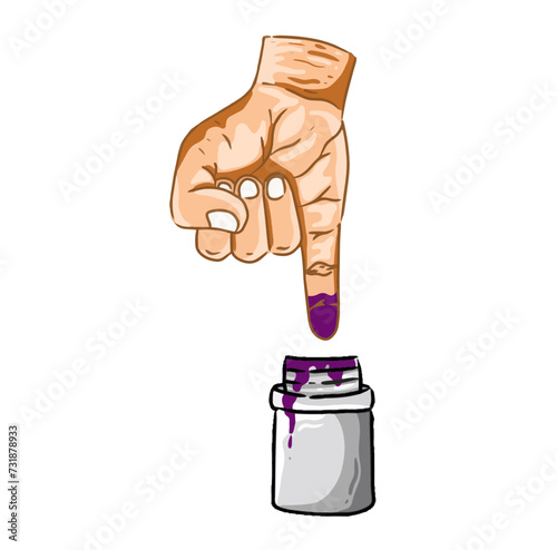 Vector of purple inked little finger after leader election. Democracy. General elections