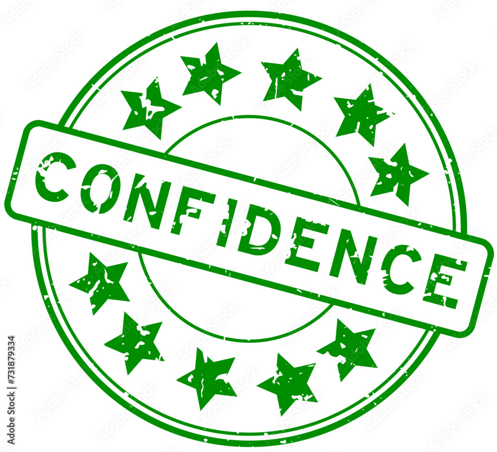 Grunge green confidence word with star icon round rubber seal stamp on white background Grunge green confidence word with star icon round rubber seal stamp on white background