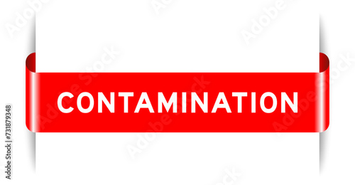 Red color inserted label banner with word contamination on white background