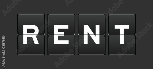 Black color analog flip board with word rent on gray background