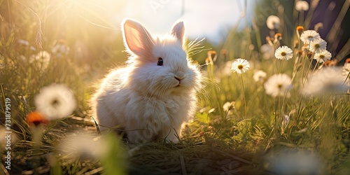 Photo of a bunny, enchanting in a sunlit meadow