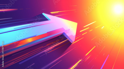 A colourful neon arrow speeding upwards right with a blurred effect. photo
