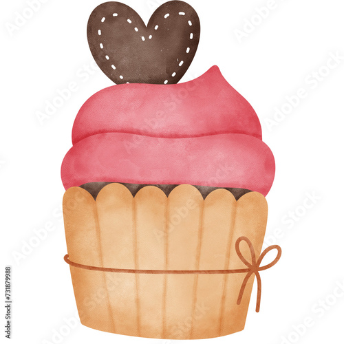 Chocolate Cupcake with Heart-shaped Cookie, Cream, and Love-themed Decorations