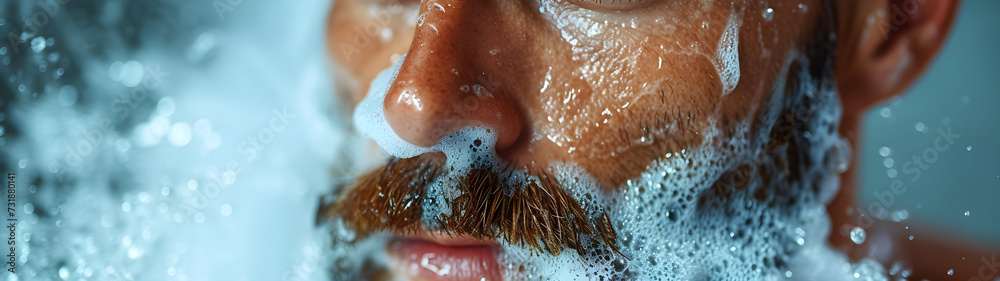 Close-Up Portrait Of Man Taking A Bath With Foam - obrazy, fototapety, plakaty 