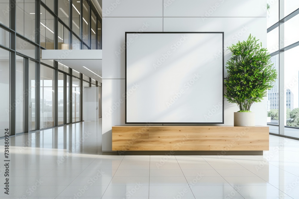 Fototapeta premium Modern corporate lobby with a blank presentation screen.