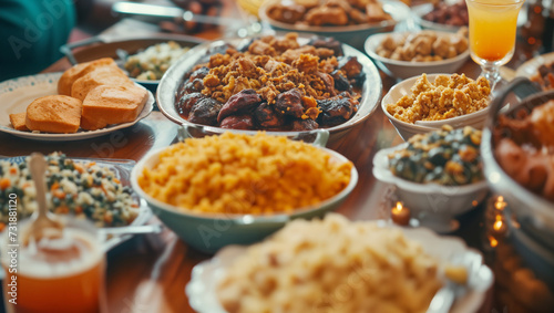 A mouthwatering picture of a table filled with classic soul food dishes, celebrating Afro-American culinary heritage
