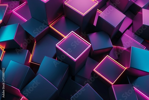 Abstract geometric background with 3D cubes and neon lighting.