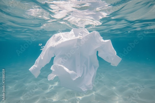 White dress shirt floating in clear blue water.