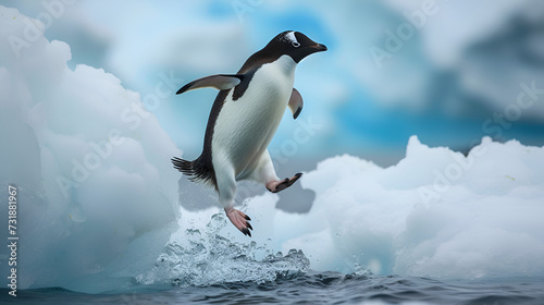 Antarctica penguin jump towards the camera  generative ai