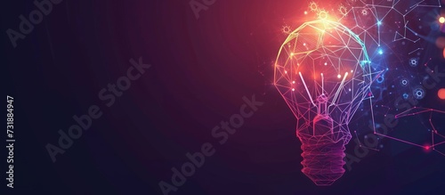 Innovation technology with holographic glowing low polygonal light bulb dark background.AI generated