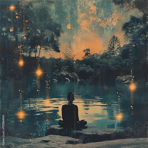 Mindfulness Meditation in Nature Art Collage