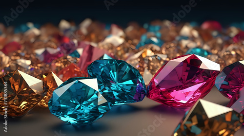 Kaleidoscope of Colored Gems, image of multicolored gemstones, illustrating luxury, wealth, and diverse beauty, suitable for high-end design themes.