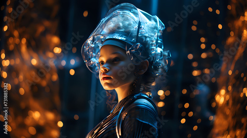 Vision of the Future: Child Cyborg

A cinematic portrait of a child cyborg, beautifully blending innocence with advanced technology, suitable for futuristic and speculative narratives.