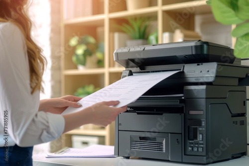 Woman in the office printing documents 