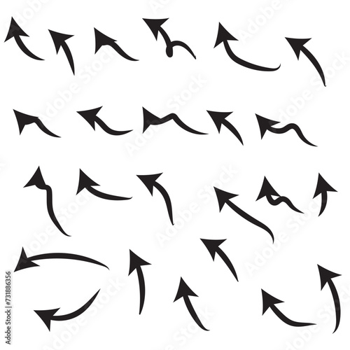 Collection hand drawn arrows. Set simple arrows isolated on white background. Arrow mark icons. eps10