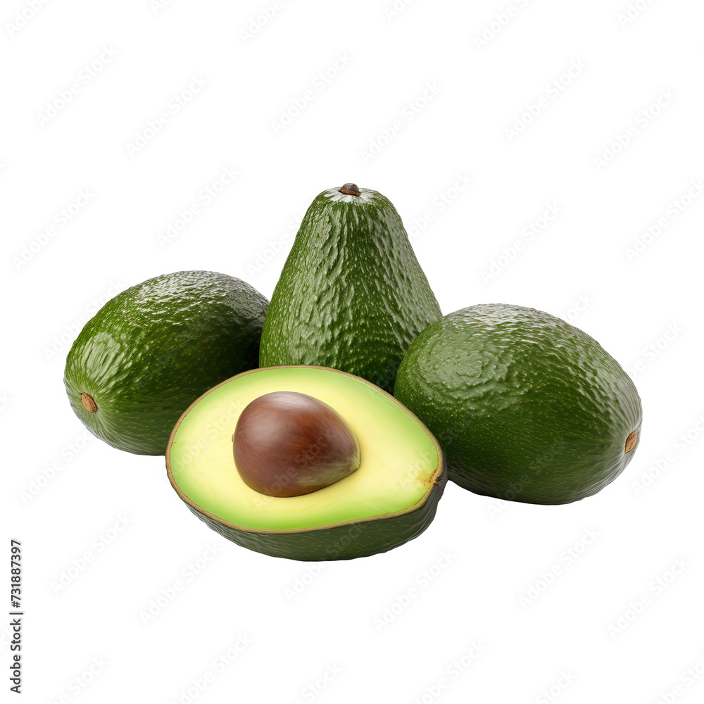 Avocados isolated on a transparent background.