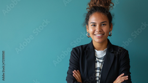 Pioneering Vision: Aboriginal Australian Businesswoman, Isolated Against Solid Background with Copy Space