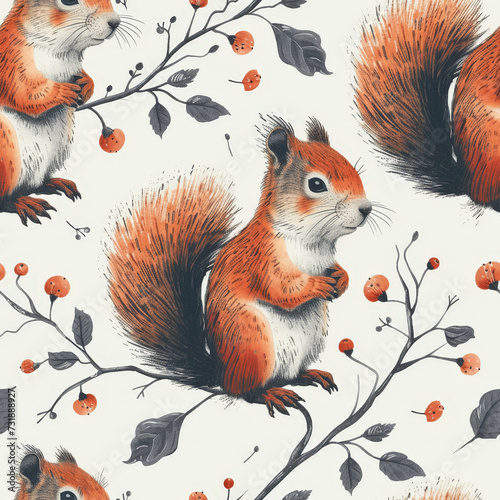 squirrel Pattern Tile for seamless backgrounds and for filling surfaces in soft colors  ai generated