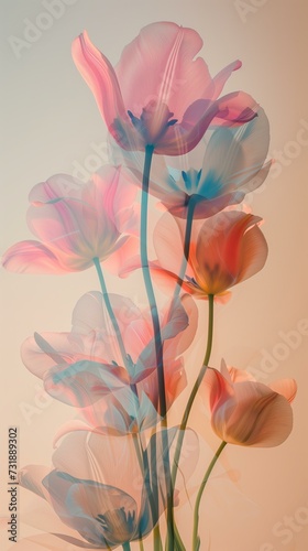 elegant flower composition with tulips, neutral colors, blur