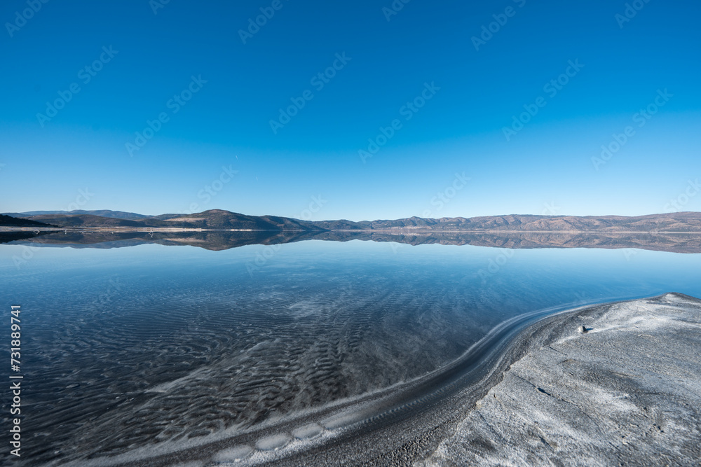 Tranquil Lake Landscape with Reflective Water and Clear Skies