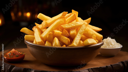 Collection of deep fat fried chips on a plate. Okay  is the importance of healthy  eating and the avoidance of heart disease and cholesterol