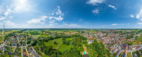 Jettingen-Scheppach in der schwäbischen Region Donau-Iller von oben, 360 Grad Rundblick  © ARochau