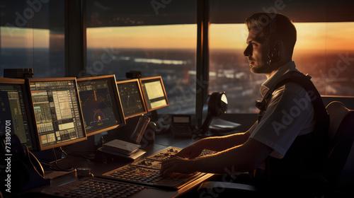 Air traffic controller: Navigating the Skies: A dedicated professional in the aviation industry, the air traffic controller, manages air travel with precision and authority photo