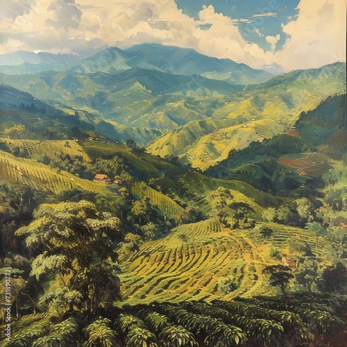 landscape of the mountains, coffee plantation, tea plantation