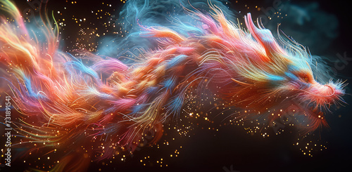 Colorful fireworks  shaped like a Chinese five clawed dragon. 3D. Generative AI.