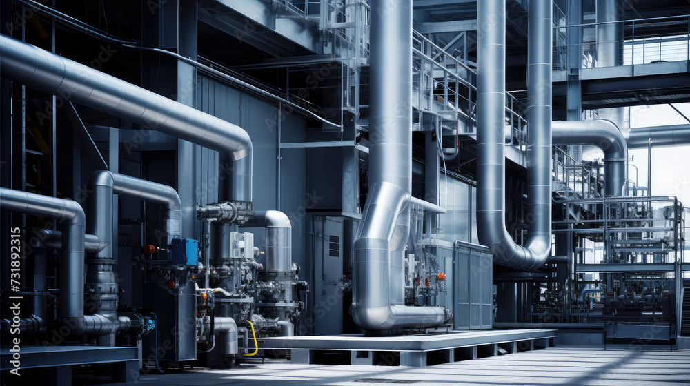 Futuristic industrial facility gleams in chrome, showcasing cutting-edge design and precision engineering. A symbol of modernization and progress in the realm of manufacturing. Futuristic industrial facility gleams in chrome, showcasing cutting-edge design and precision engineering. A symbol of modernization and progress in the realm of manufacturing.