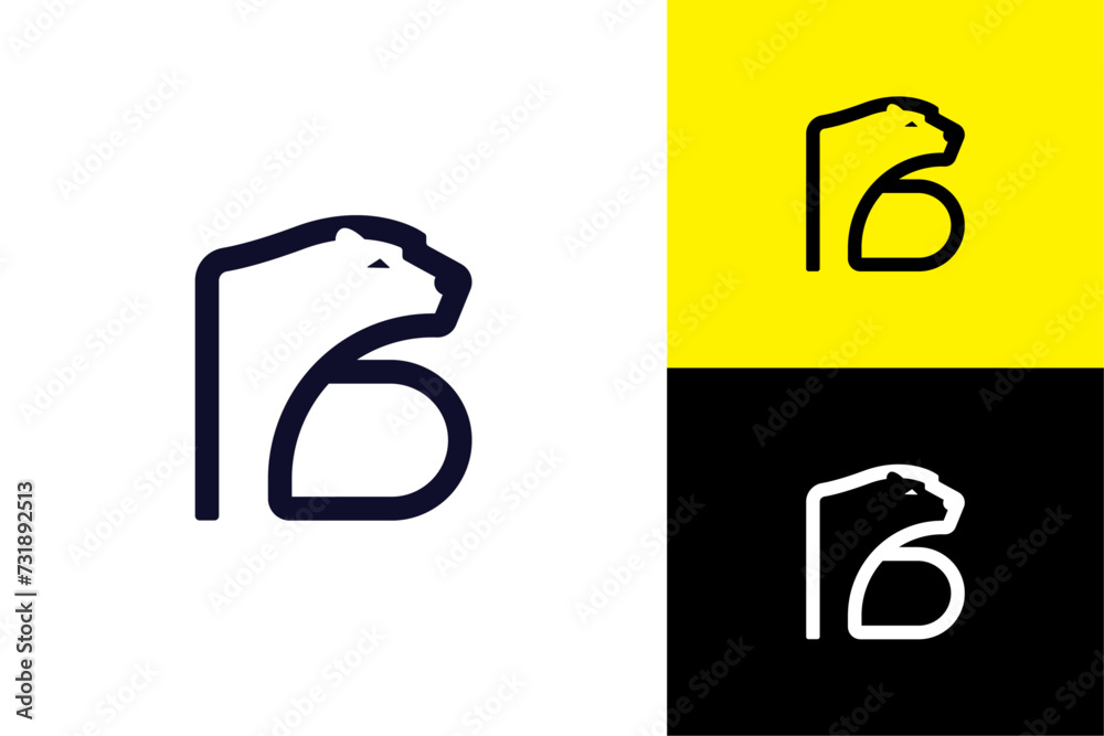 Letter B with Bear logo design template. Bear head icon symbol vector design. Bear with letter B line art modern style creative design. Letter B with Bear logo design template. Bear head icon symbol vector design. Bear with letter B line art modern style creative design.