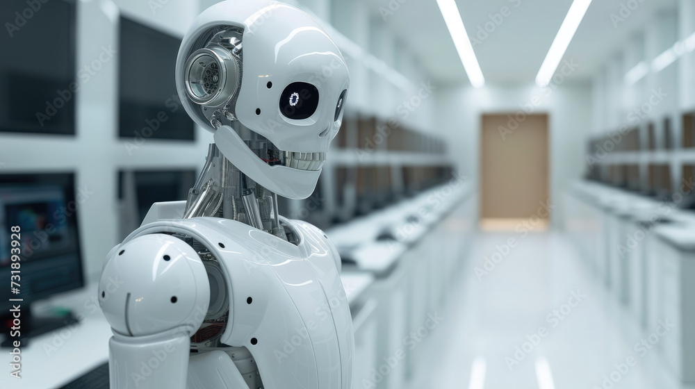 A robot doctor in clinic, robotic doctor is the future of medicine. Artificial intelligence Modern technologies of neural networks. Generative AI. A robot doctor in clinic, robotic doctor is the future of medicine. Artificial intelligence Modern technologies of neural networks. Generative AI.