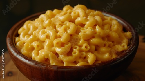Classic Macaroni and Cheese in Wooden Bowl