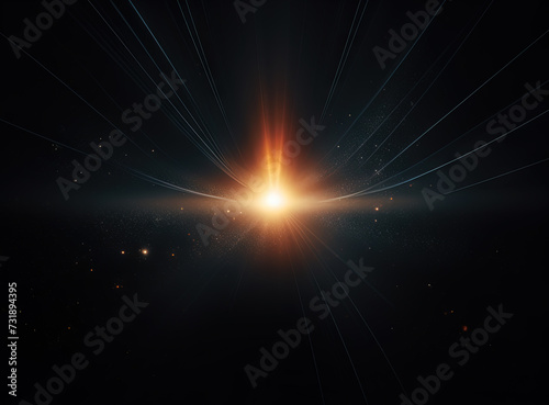 Light flare in the dark space. Abstract background with shiny lens glare effect