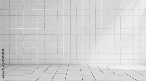 White Grunge Brick Wall Room, white tiles , light shines through, background have space add text
