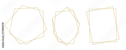 Set of gold frames of different shapes in the Art Deco style. The frames are universal, suitable for invitations, posters, covers, card. Illustrations on a transparent background