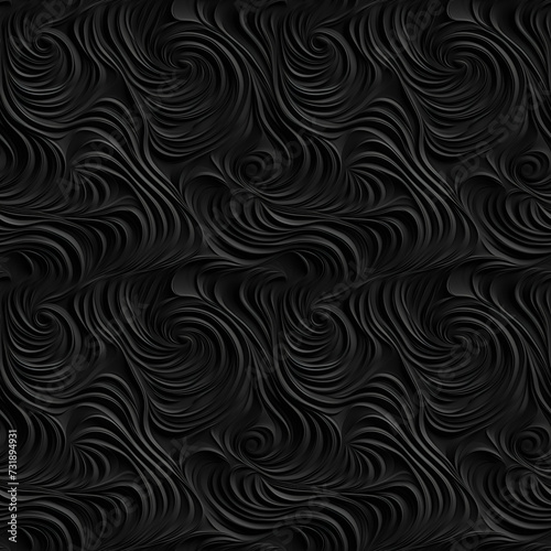 Black and white seamless pattern with classic line and foliage ornament. Seamless texture background