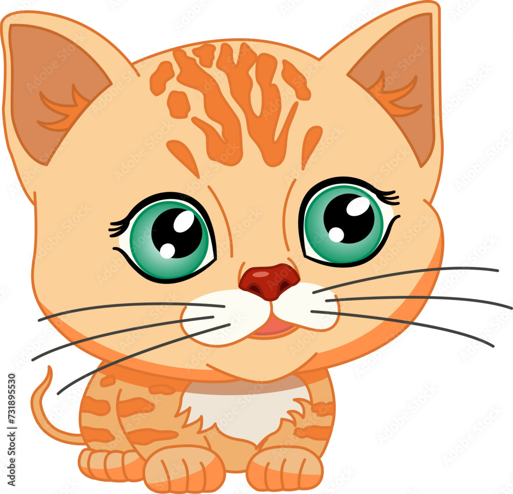 Cute Red Kitten. Vector Illustration of a Small Cat with Green Eyes Cute Red Kitten. Vector Illustration of a Small Cat with Green Eyes