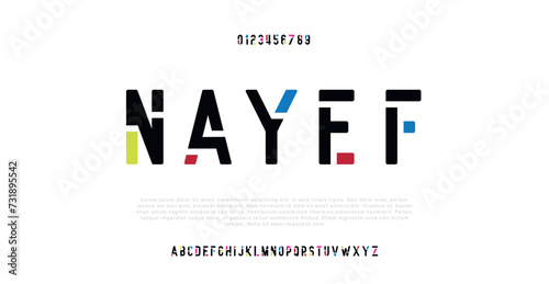 Nayef Minimal Abstract sci fi modern alphabet fonts. Science fiction typography sport, technology, fashion, digital, future creative logo font. vector illustration