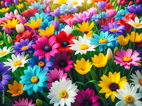 Burst of Spring  Colorful Mixed Flowers Background. generative AI