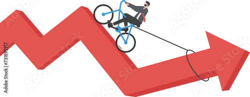 Financial Success Concept. a businessman riding a bicycle pull growth arrow graph to improve progress and success.

