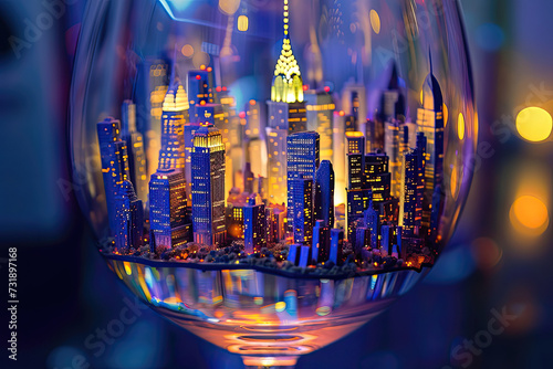 New York city in a wineglass. New York diorama