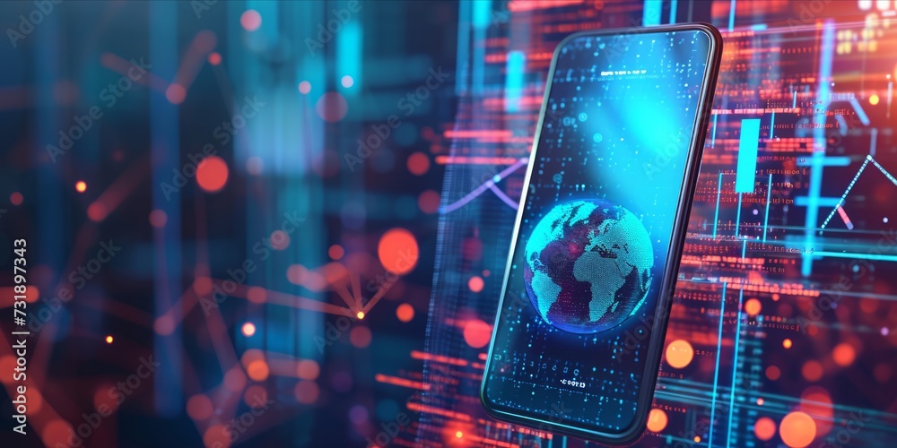 Digital financial concept with smartphone and geometric growth elements. Digital financial concept with smartphone and geometric growth elements.