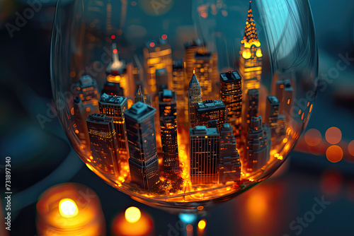 New York City in a wineglass. New York diorama