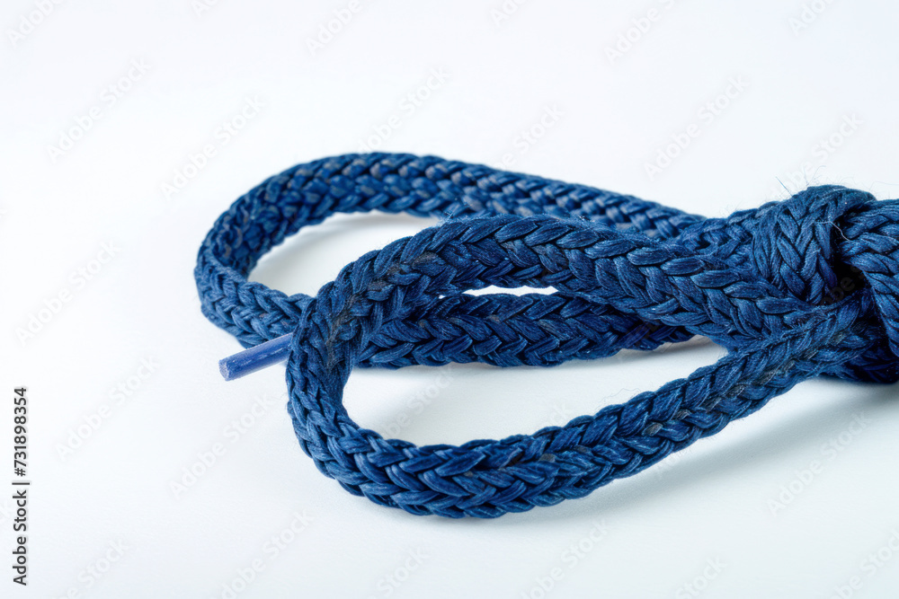 Two new shoelaces on white, dark-blue laces, top view.