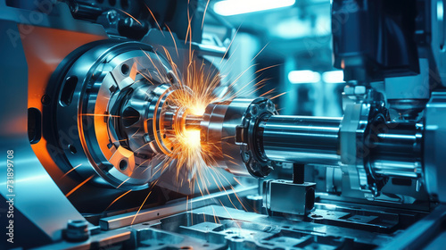 Futuristic Manufacturing: A glimpse into the heart of advanced technology as CNC processes create steel components, showcasing innovation and efficiency in industrial production