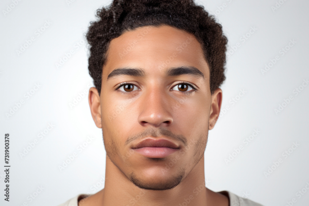 Confident Resilience: Detailed photograph of a young man showcasing the emotion of confident resilience in a straight-on head shot Confident Resilience: Detailed photograph of a young man showcasing the emotion of confident resilience in a straight-on head shot