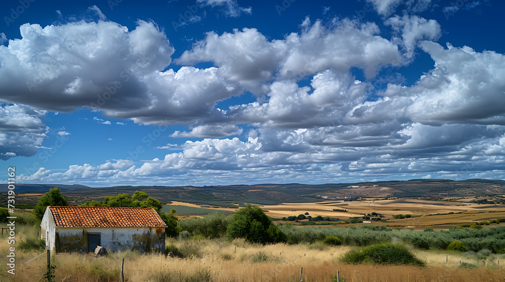 view of Alentejo landscape with cottage in the foreground